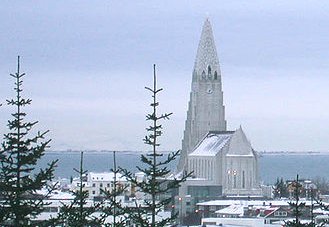 A cold, overcast view of Reykjavik Hill in the winter